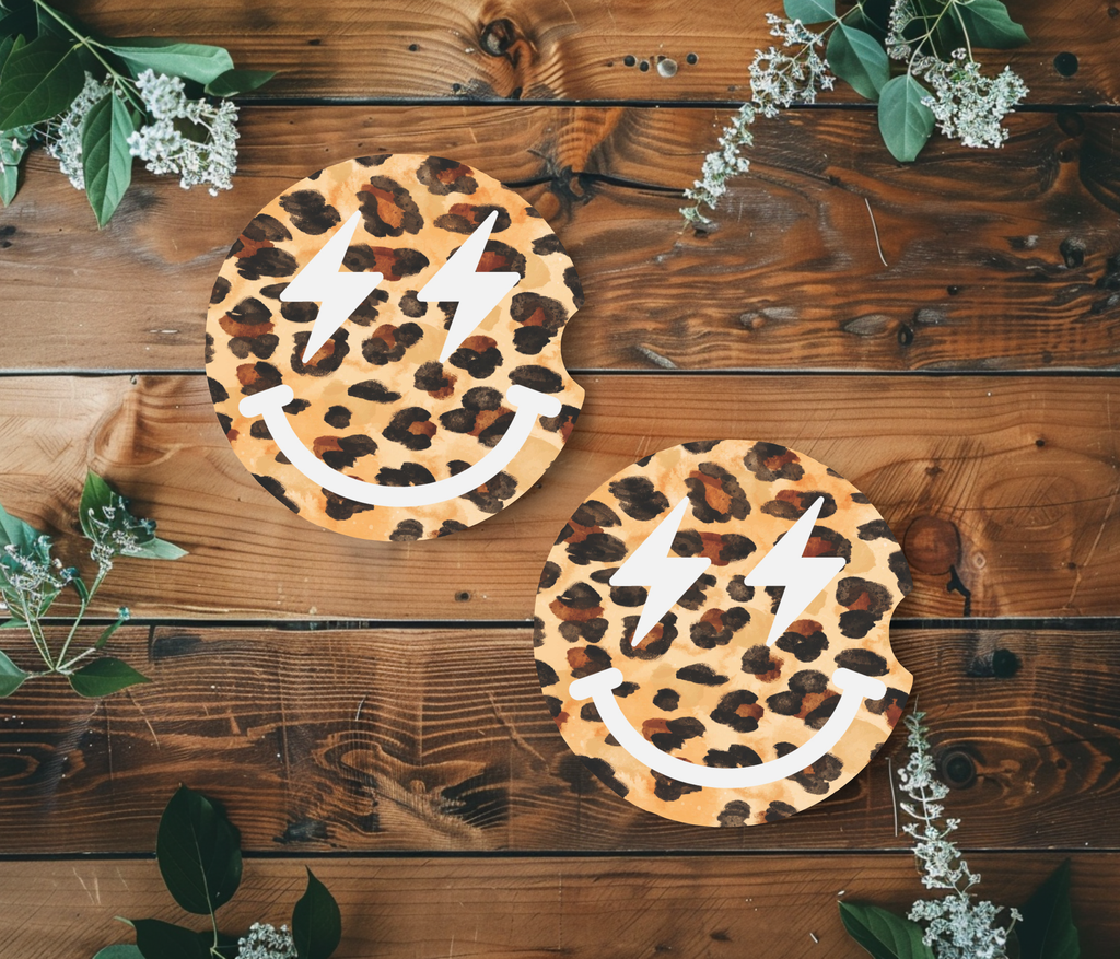 Cheetah Smiley Ceramic Car Coasters