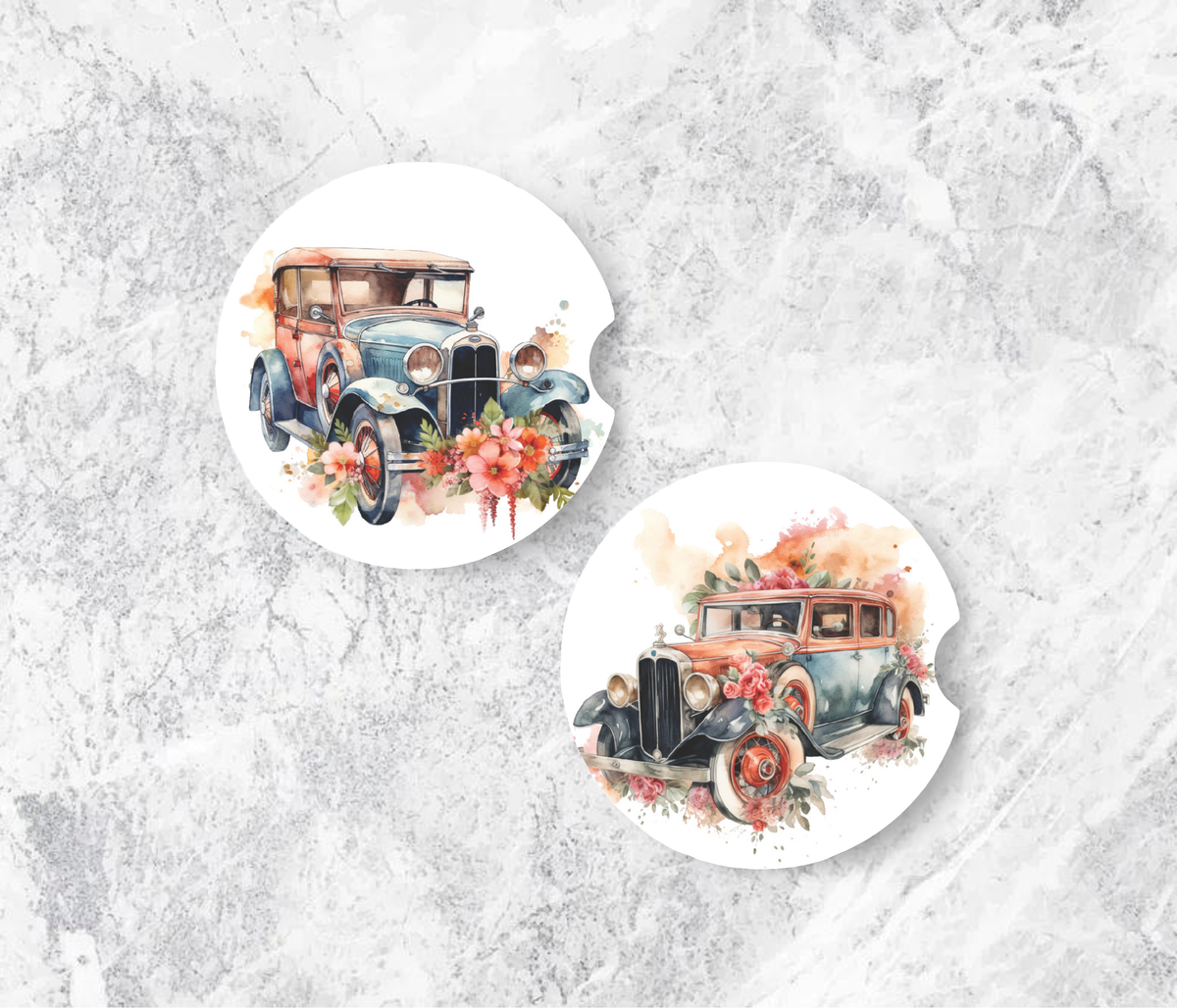 Floral Oldsmobile Ceramic Car Coasters