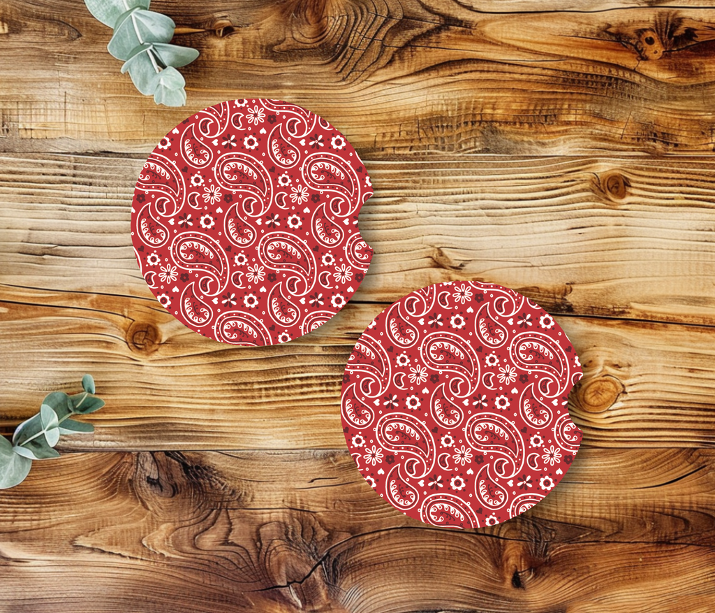 Red Paisley Ceramic Car Coasters