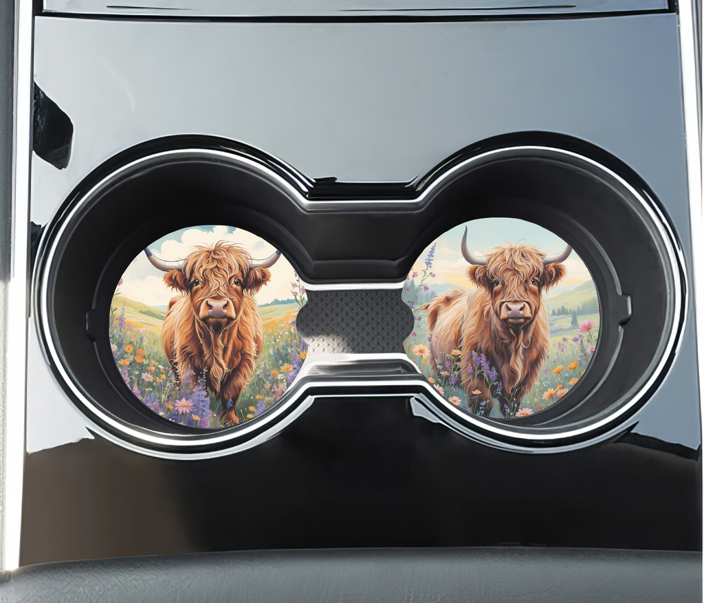 Highland Cow Ceramic Car Coasters