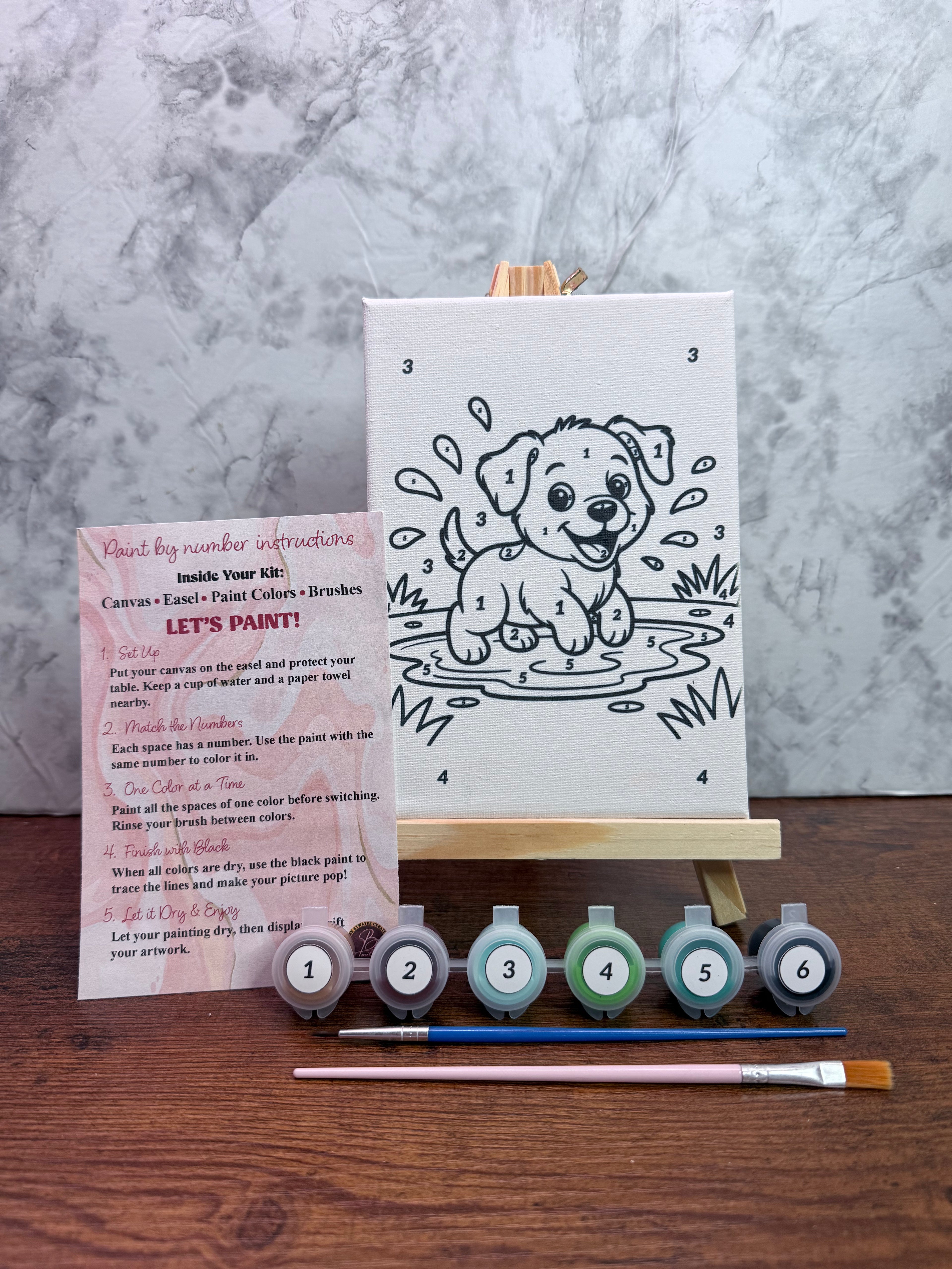 Puppy Splashing Paint-By-Number Kit