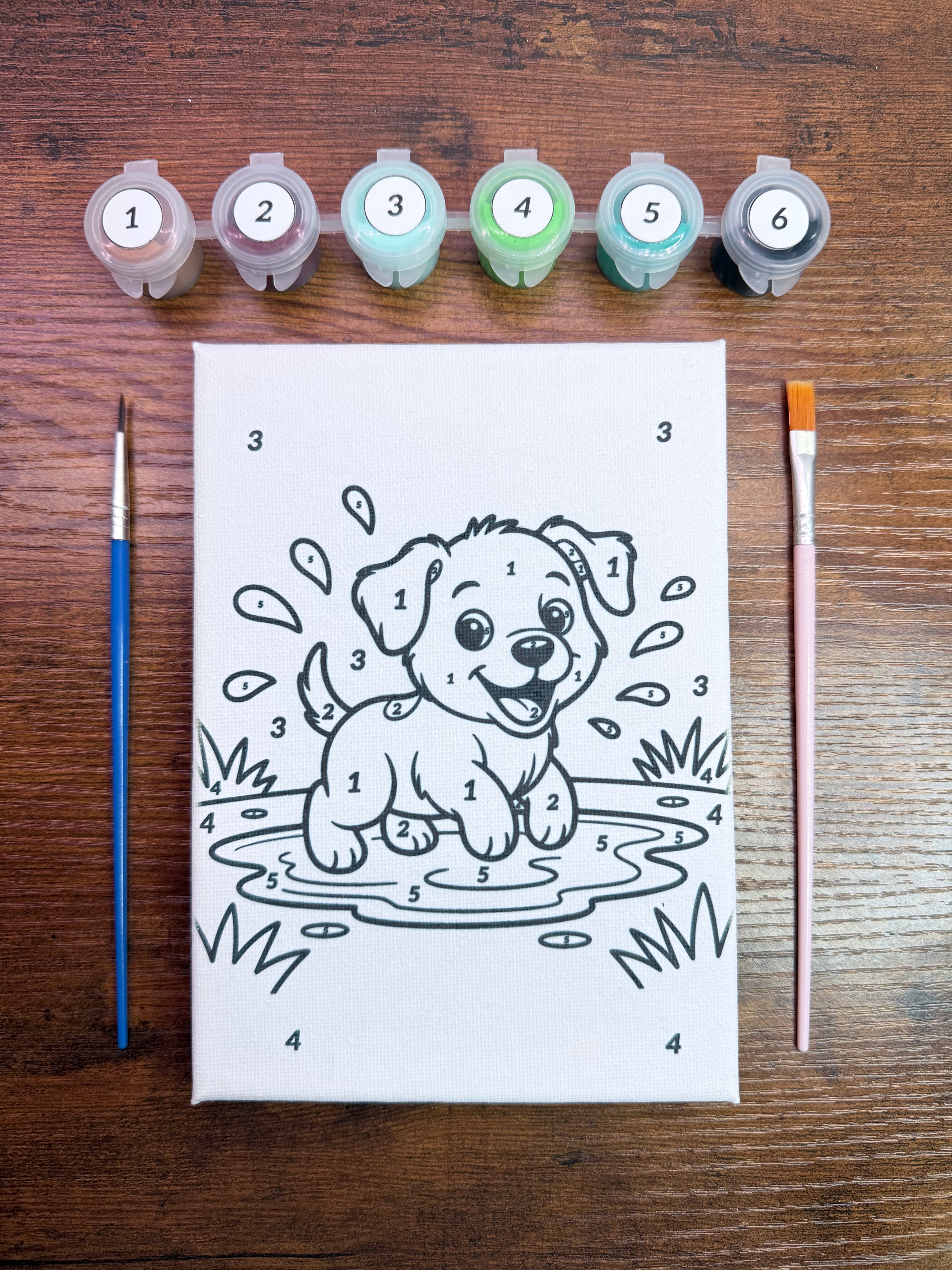 Puppy Splashing Paint-By-Number Kit