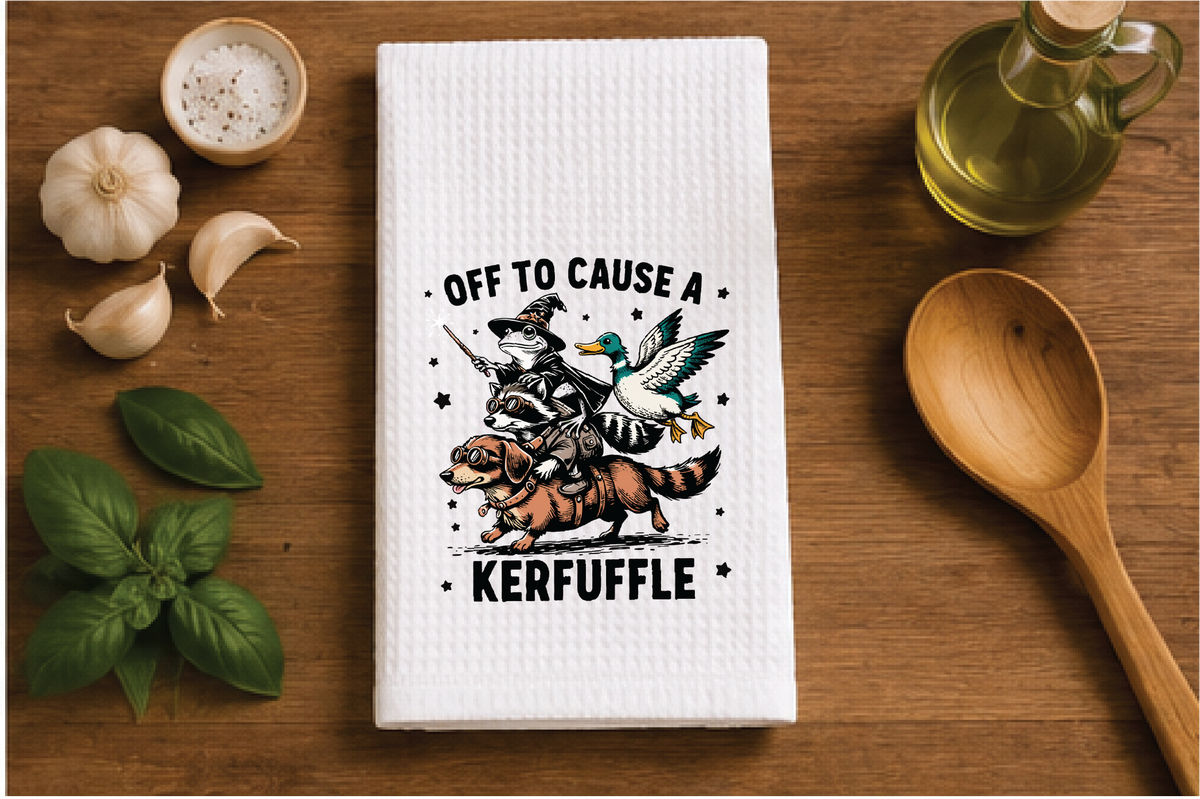 Off To Cause A Kerfuffle Dish Towel