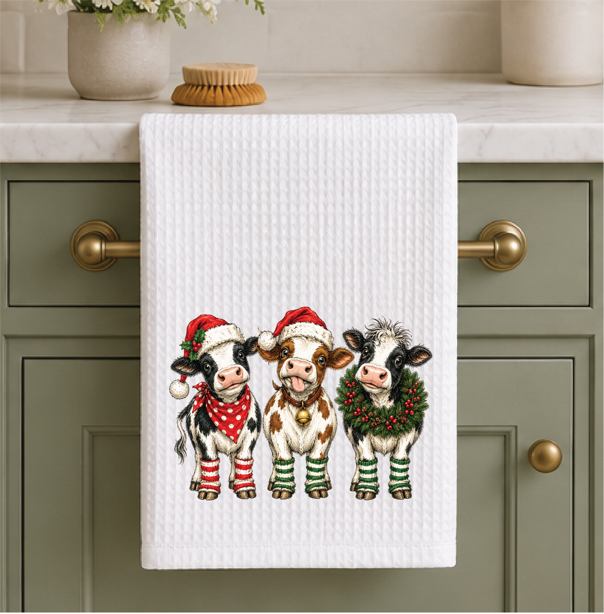 Cute Christmas Cows Dish Towel