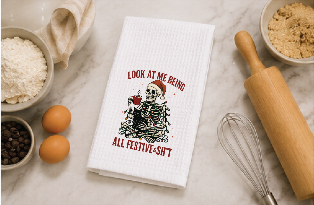 Look At Me Being All Festive Skeleton Dish Towel