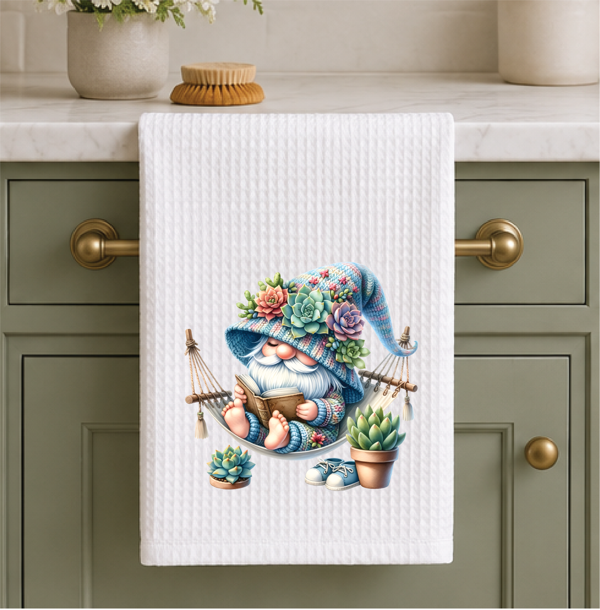 Gnome In Hammock Dish Towel